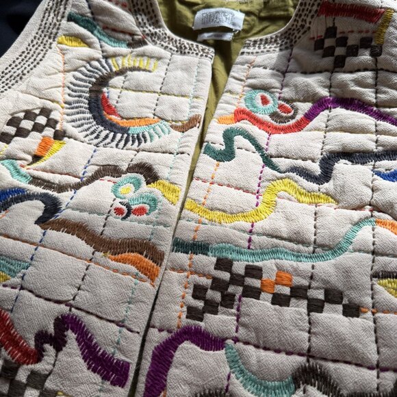 Toast Hand Embroidered Abstract Gilet Vest Womens Size XL Artisan Cotton Muslin - Picture 10 of 15